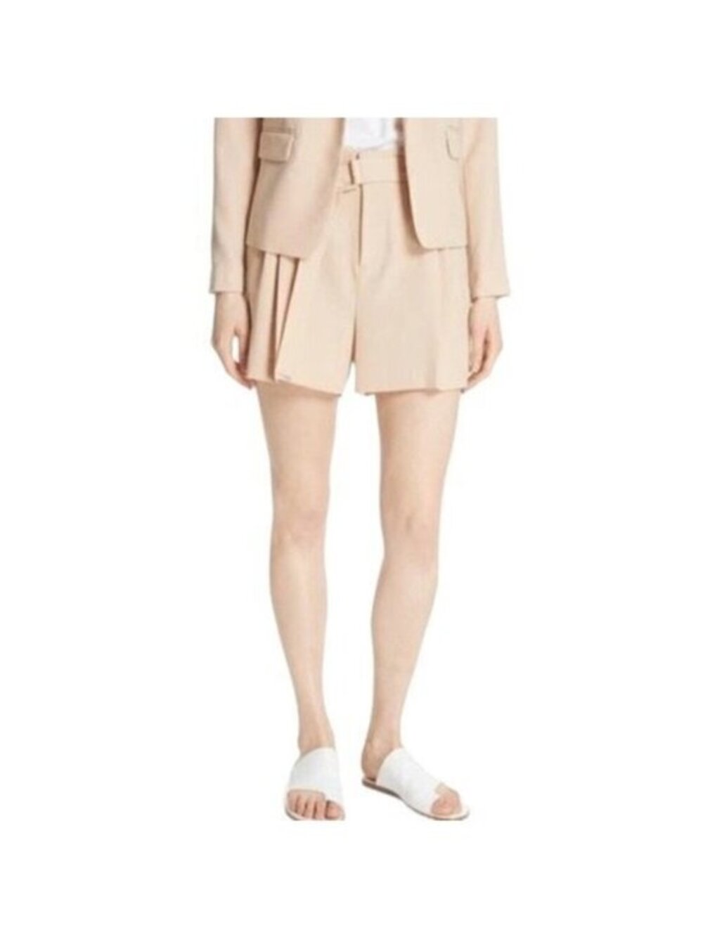 Vince High Rise Belted Paper Bag Shorts Size 6 Praline Beige
